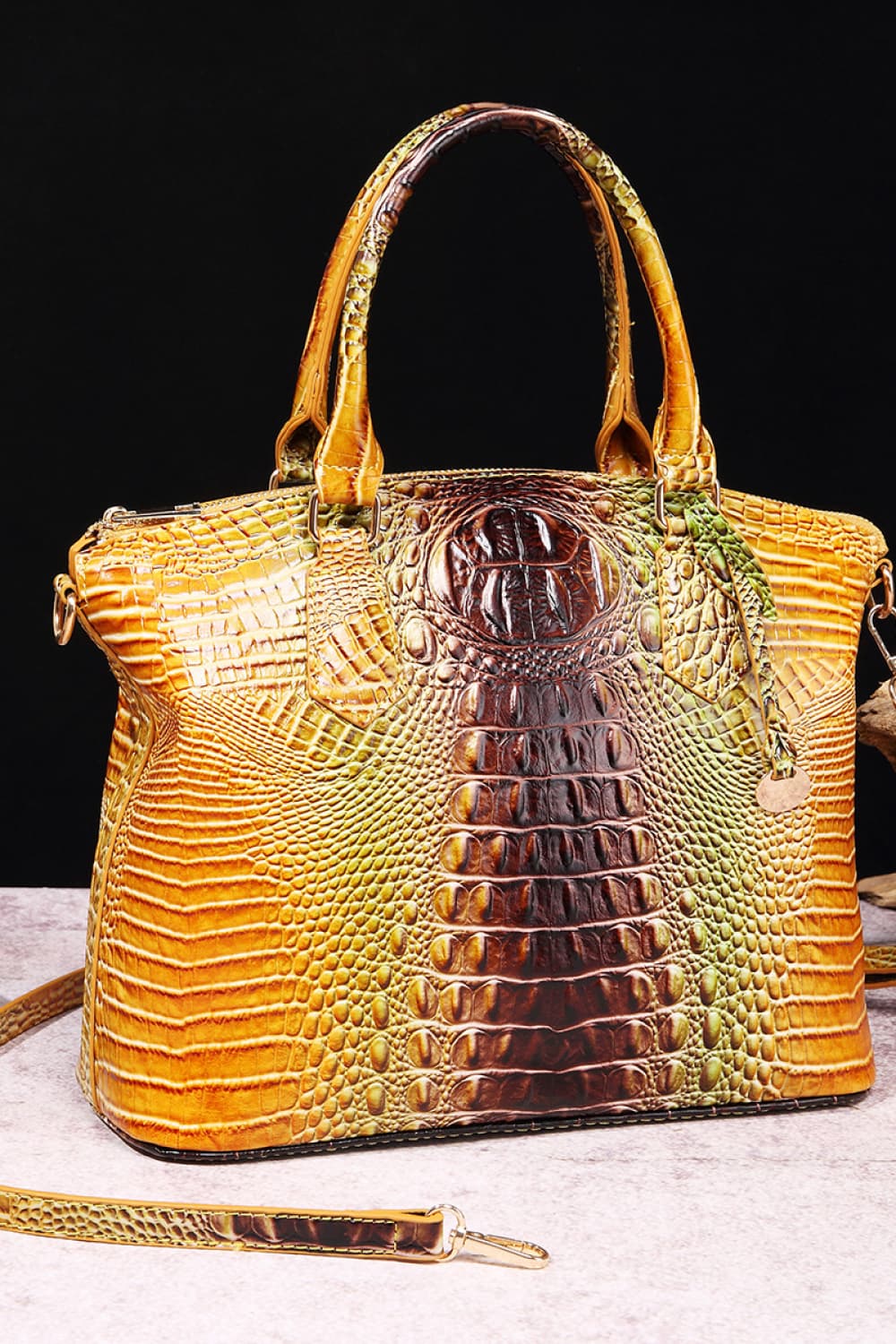 Gradient PU Leather Handbag Orange Brown One Size Easy Apparels