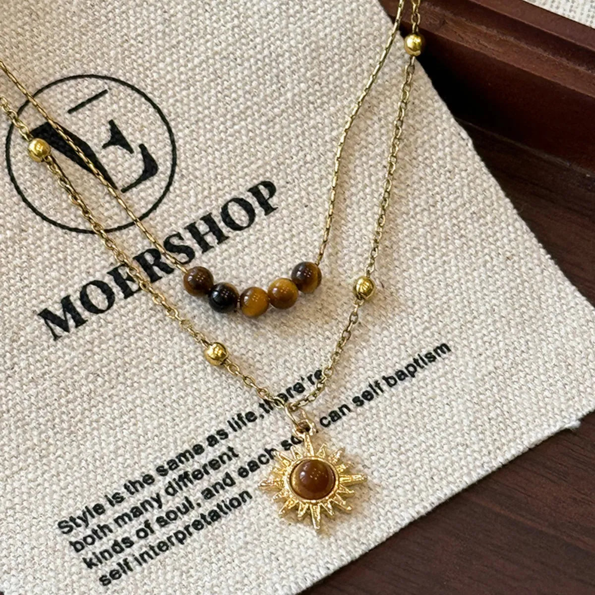 Tiger's Eye Copper Double Layered Necklace Brown One Size Easy Apparels