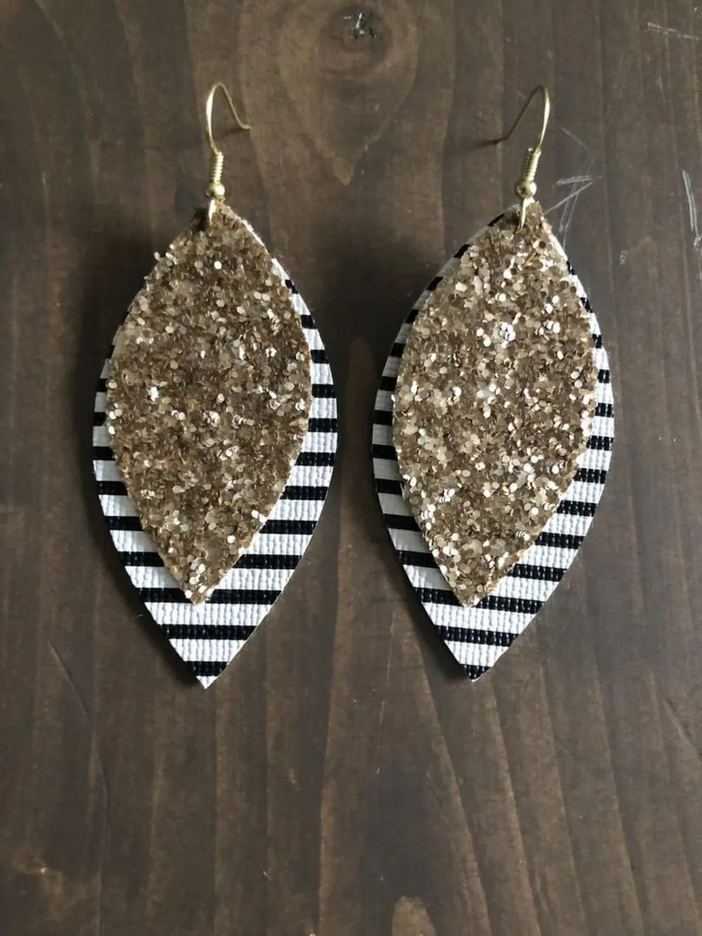 PU Leather Leaf Dangle Earrings Sequin One Size Easy Apparels