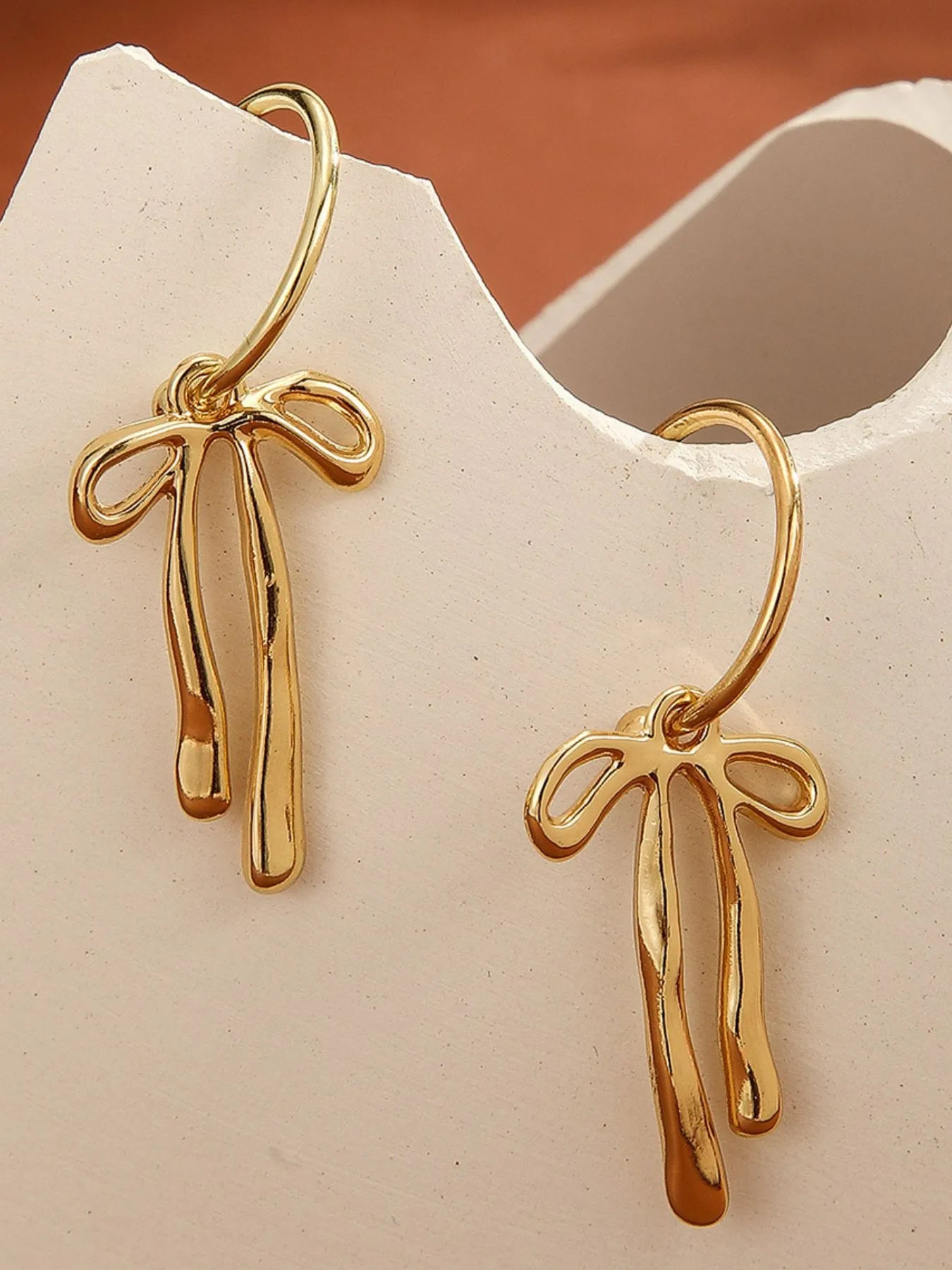 18K Gold-Plated Bow Tie Drop Earrings Easy Apparels