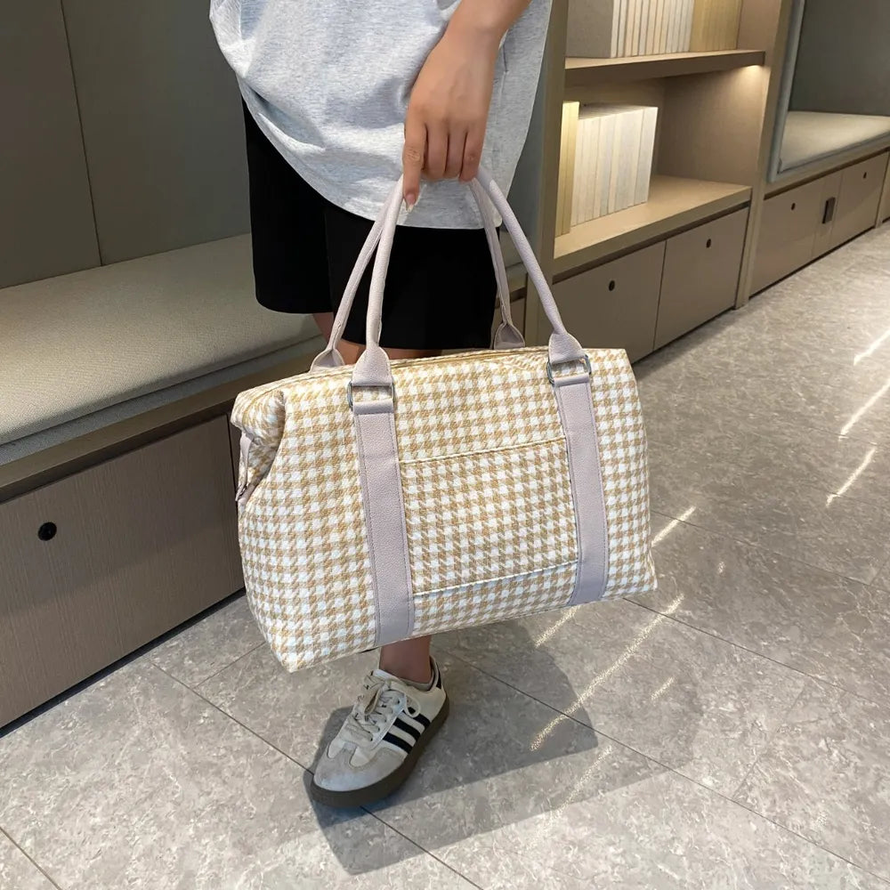 Houndstooth Canvas Travel Bag Easy Apparels