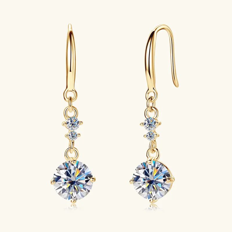 2 Carat Moissanite 925 Sterling Silver Earrings Gold One Size Easy Apparels