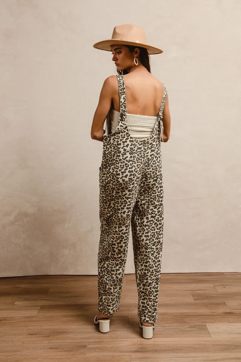 BiBi Leopard Print Adjustable Strap U Neck Jumpsuit Easy Apparels