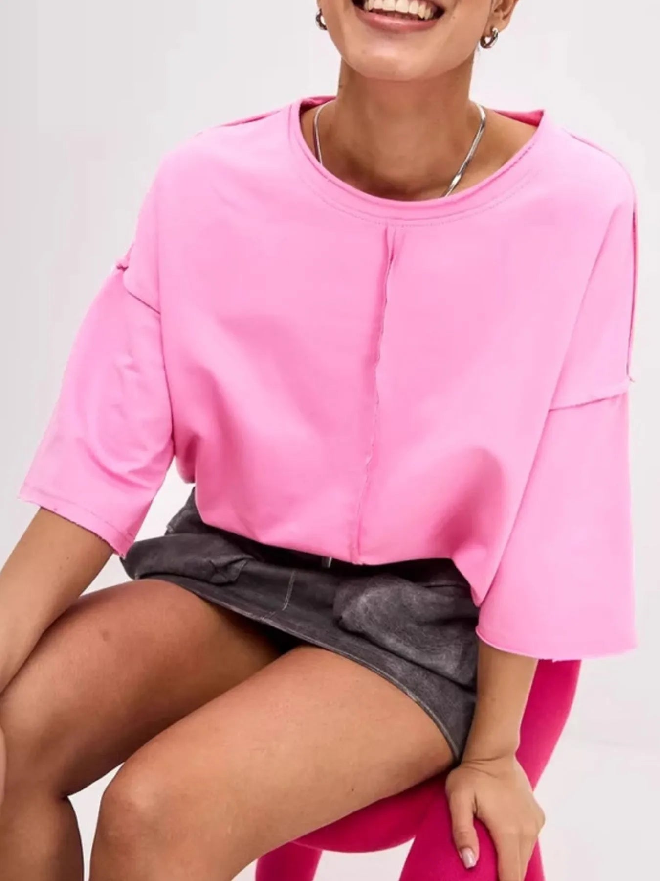 Trendsi Round Neck Half Sleeve T-Shirt Pink