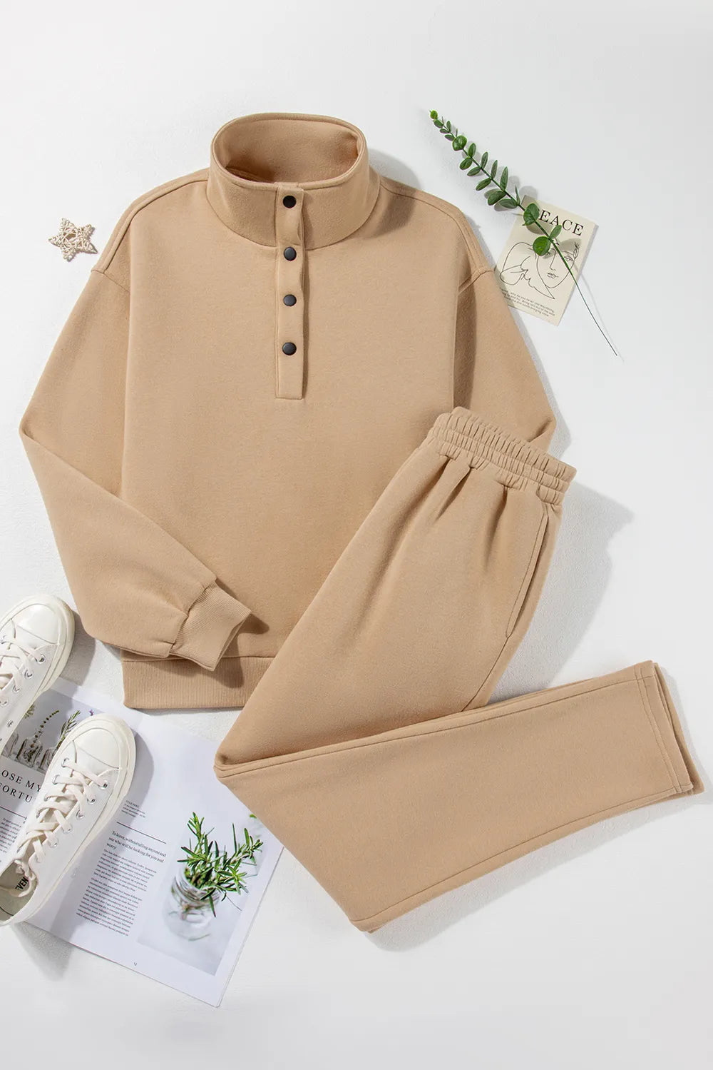 Half Snap Turtleneck Top and Pants Active Set Easy Apparels