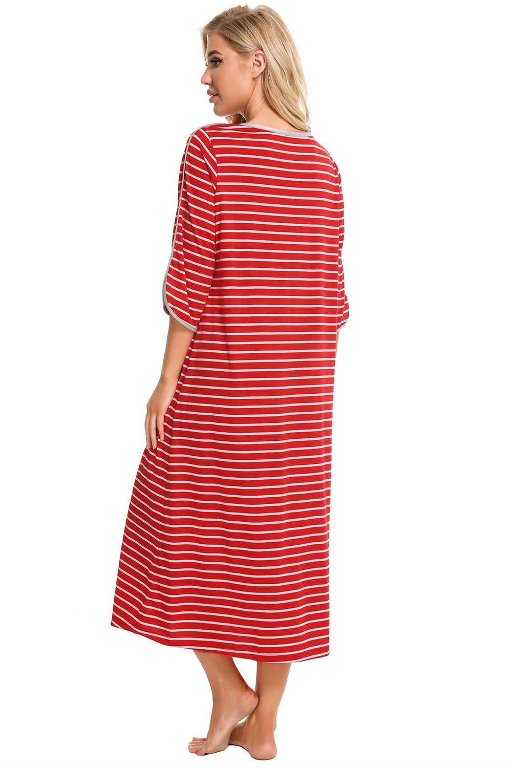 Round Neck Three-Quarter Sleeve Midi Night Dress Easy Apparels