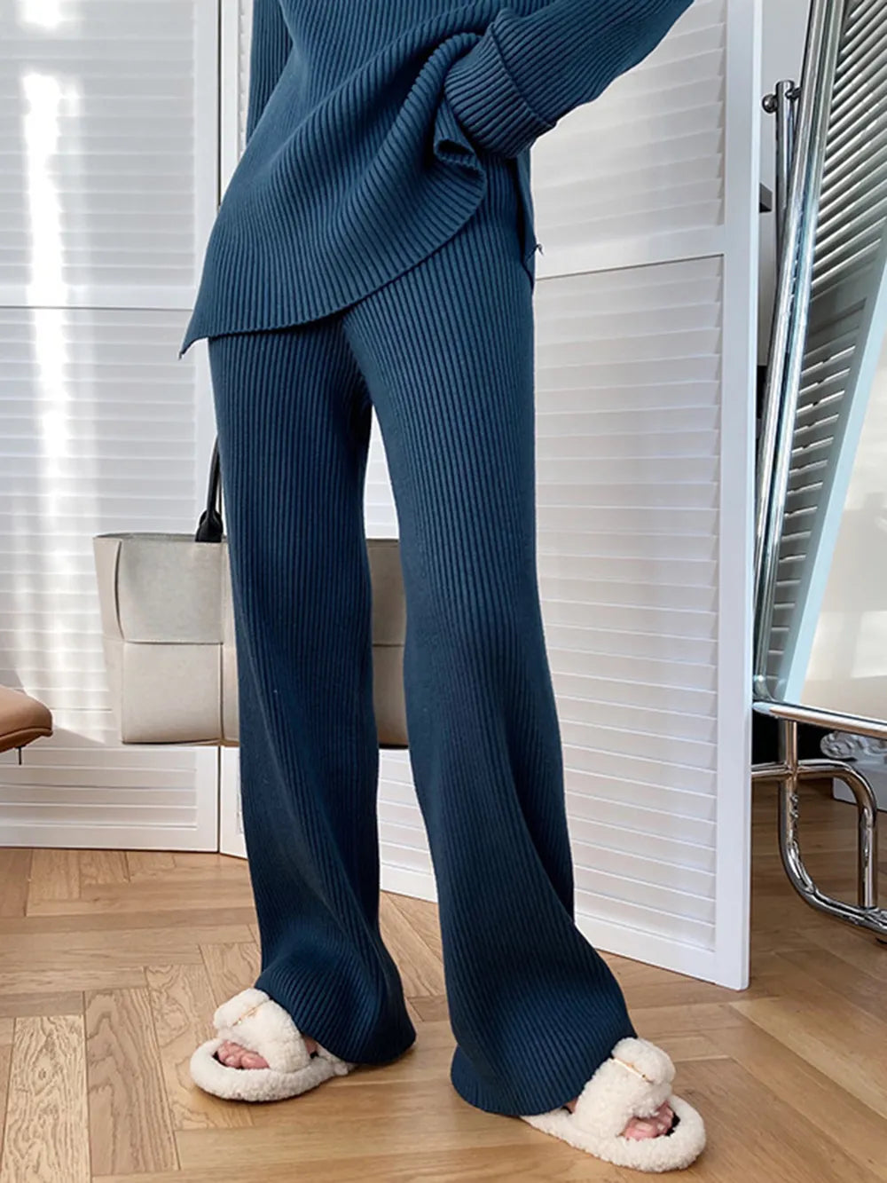Mock Neck Raglan Sleeve Top and Pants Sweater Set Easy Apparels
