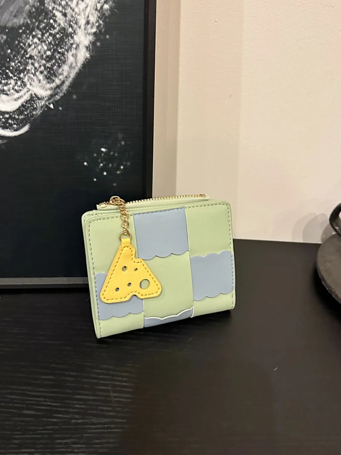 PU Leather Color Block Wallet Light Green One Size Easy Apparels