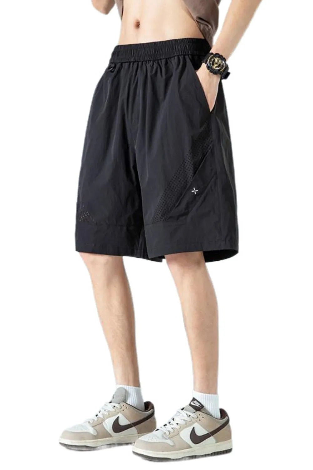 Men's Plus Size Mesh Panel Training Shorts with Drawstring Waist Black Easy Apparels