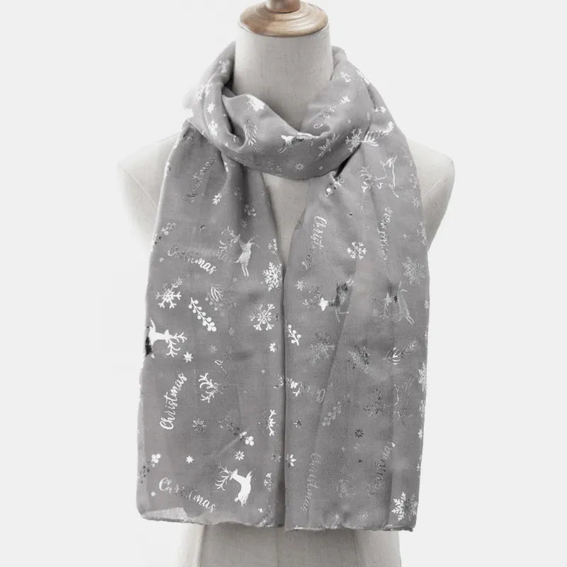 Christmas Element Polyester Scarf Light Gray One Size Easy Apparels
