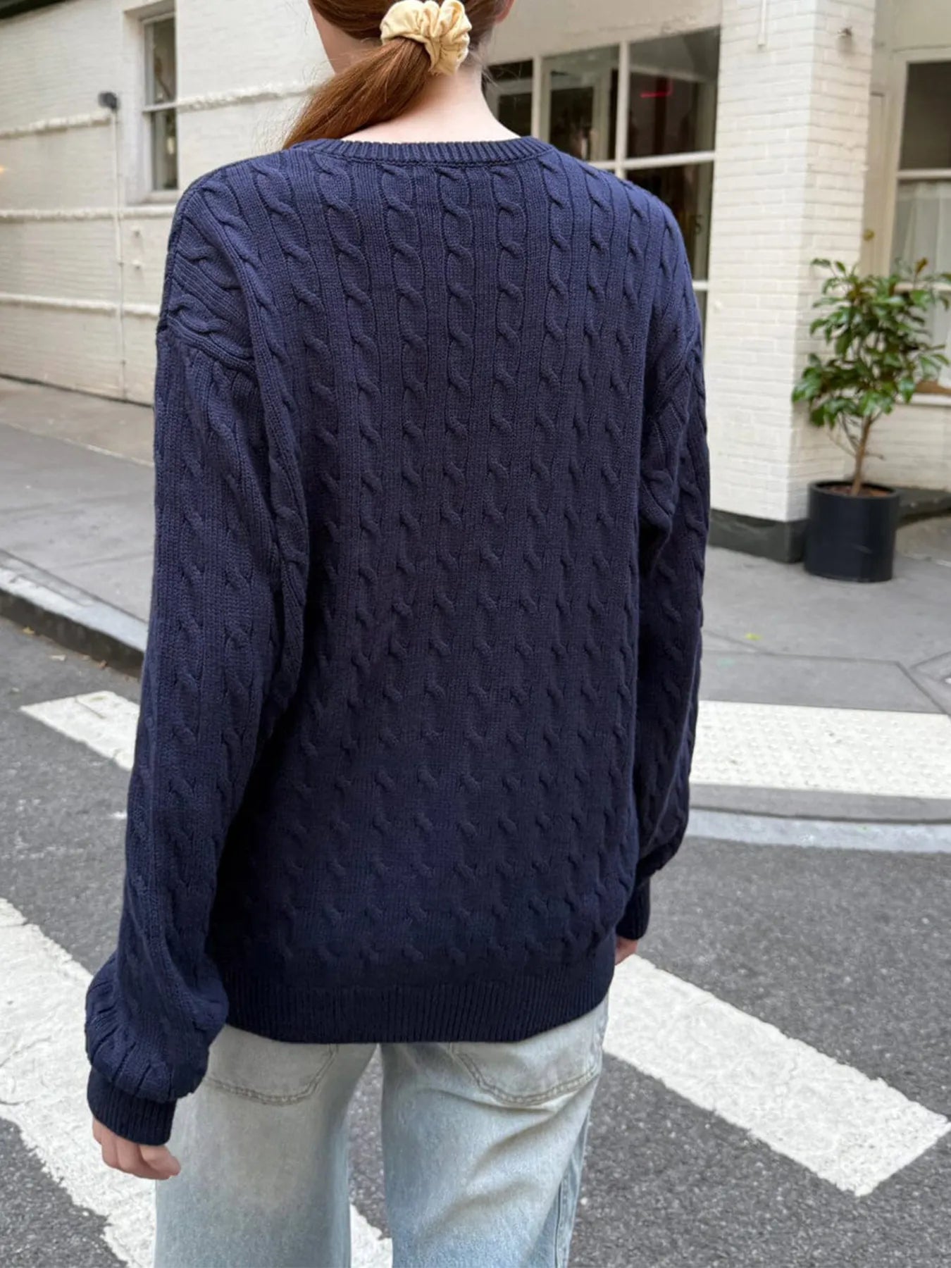 Trendsi Cable-Knit Round Neck Pullover Sweater