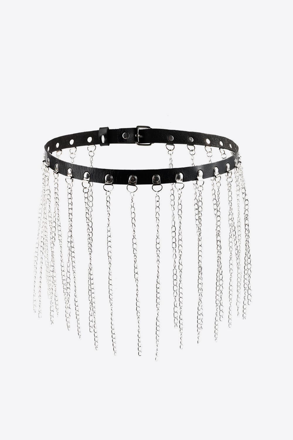 Fringed Chain PU Leather Belt Easy Apparels