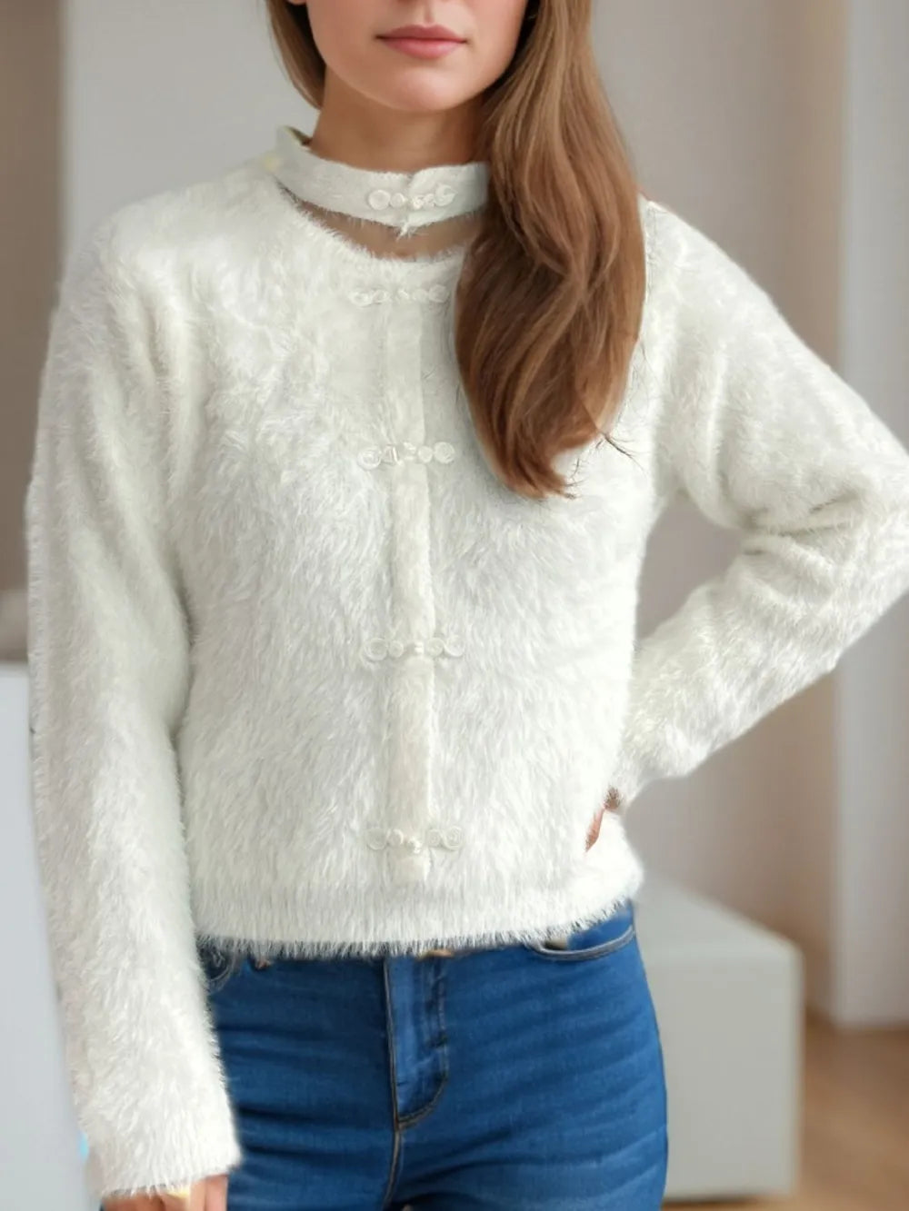 Cutout Knot Button Long Sleeve Cardigan Easy Apparels