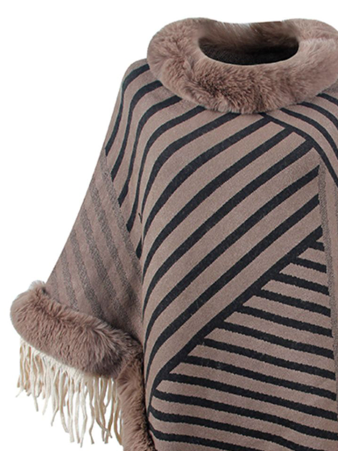 Striped Fringe Hem Poncho Easy Apparels