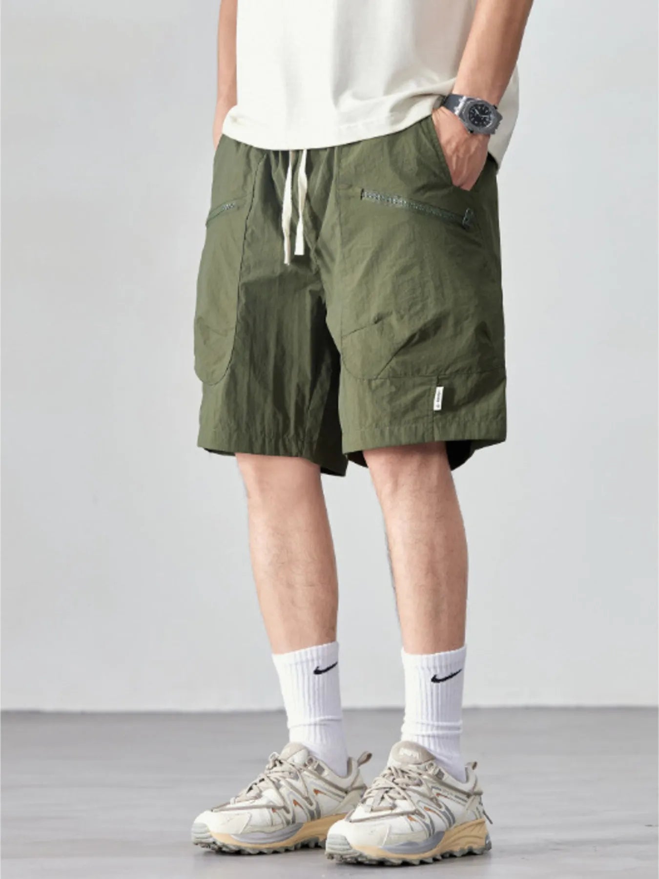 Men's Plus Size Drawstring Cargo Shorts with Multiple Pockets Military Green Easy Apparels