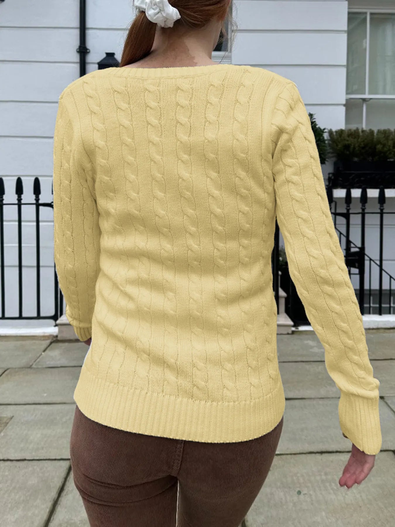 Trendsi Cable Knit V-Neck Sweater