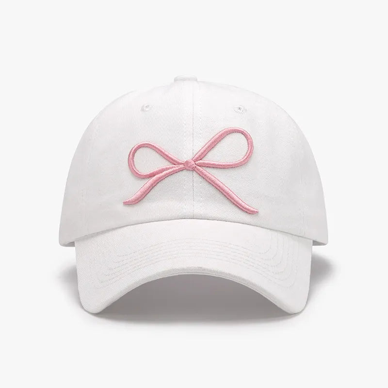 Bow Embroidered Cotton Baseball Cap White One Size Easy Apparels