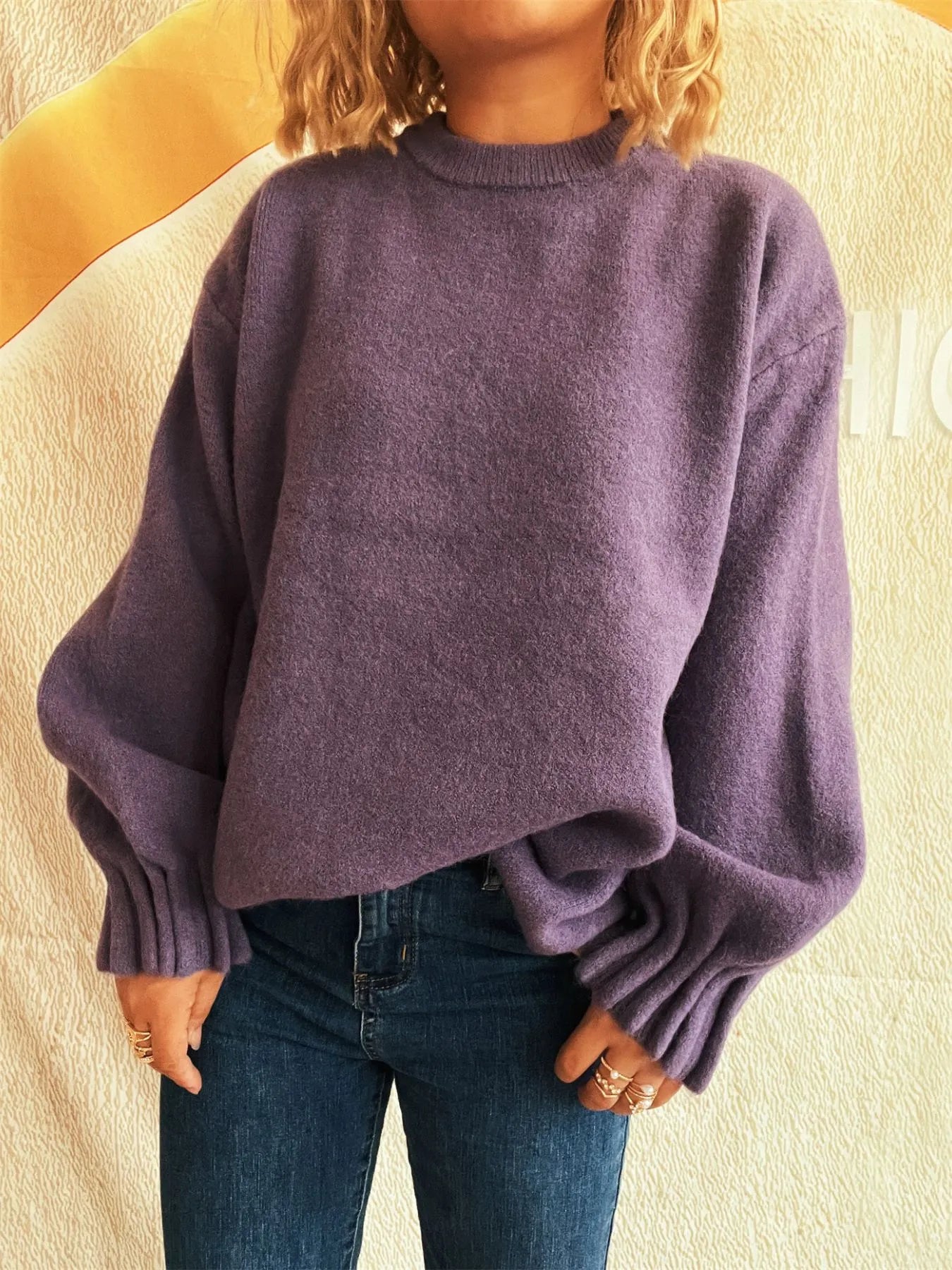 Trendsi Round Neck Dropped Shoulder Sweater