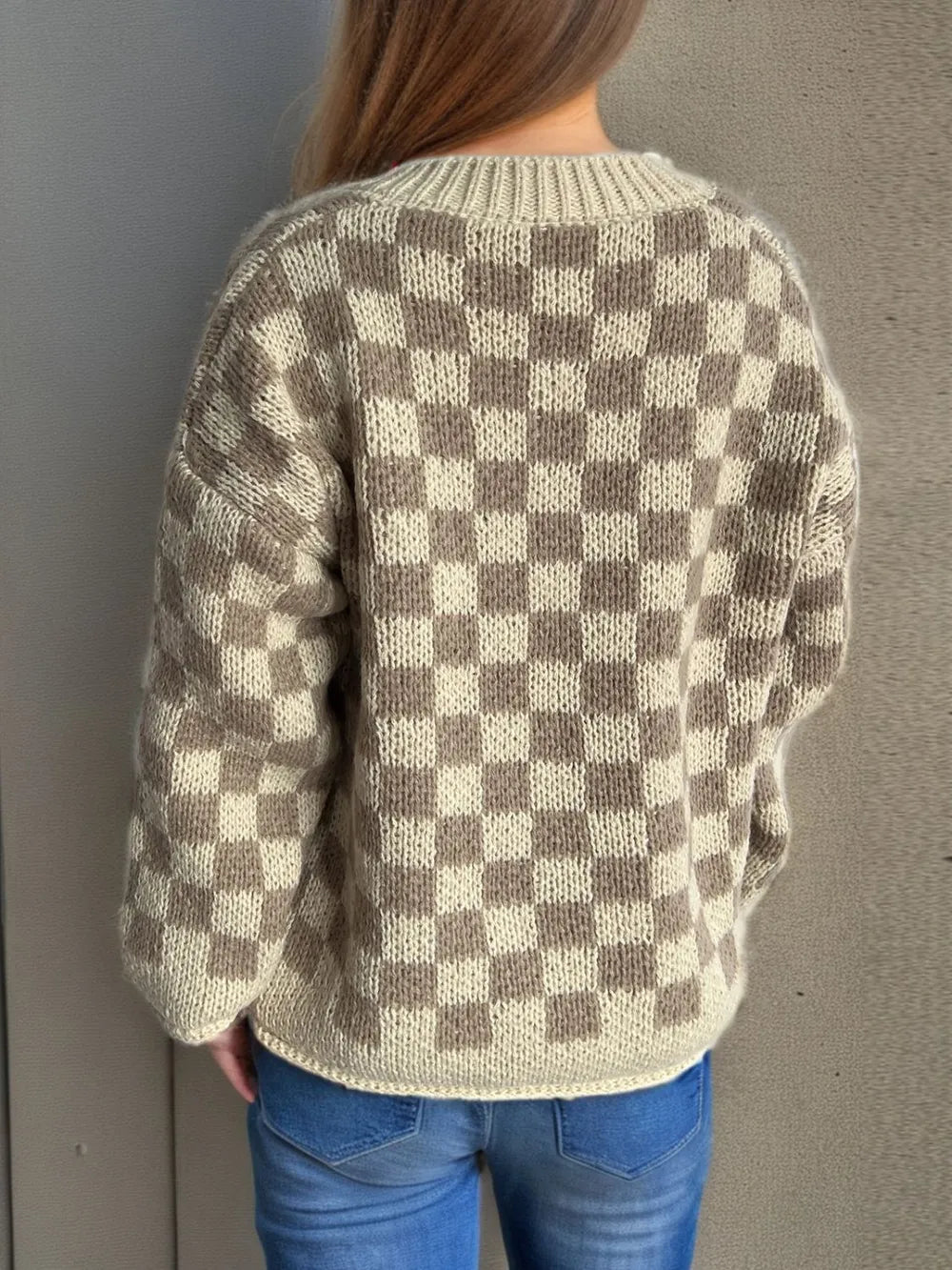 Checkered Button Up Round Neck Cardigan Easy Apparels