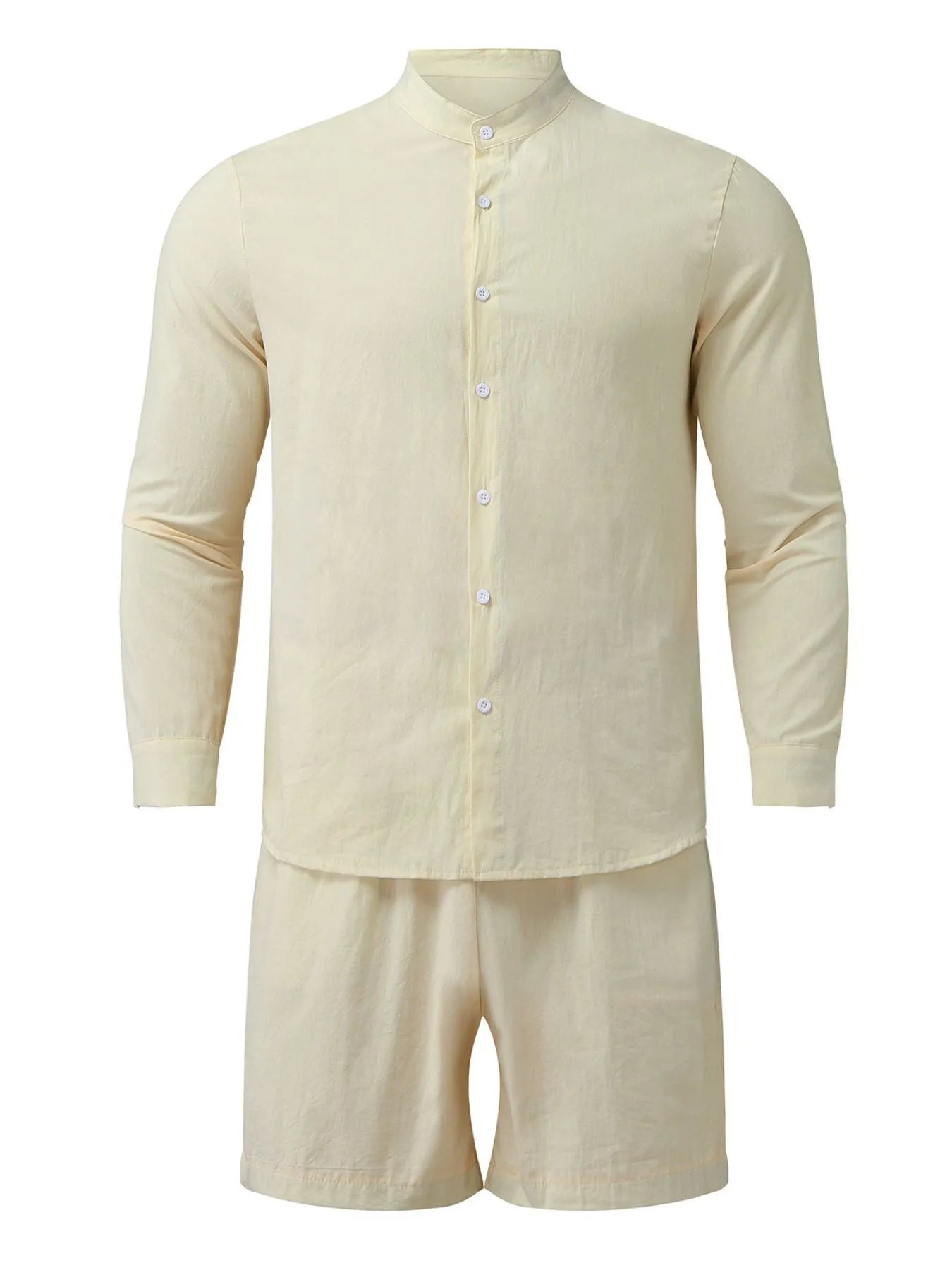 Men's Full Size Button Up Long Sleeve Shirt and Shorts Set Plus Size Easy Apparels