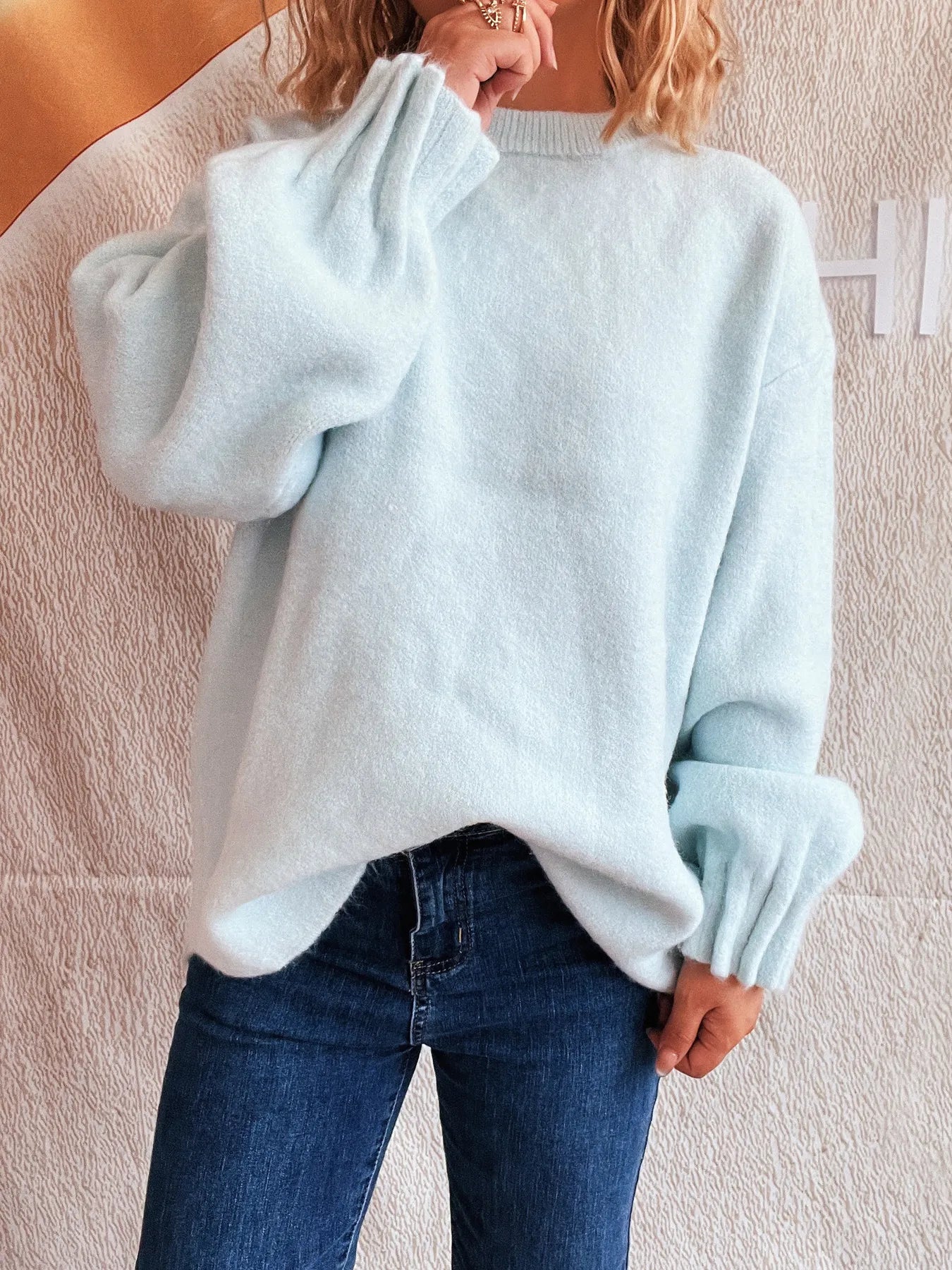 Trendsi Round Neck Dropped Shoulder Sweater