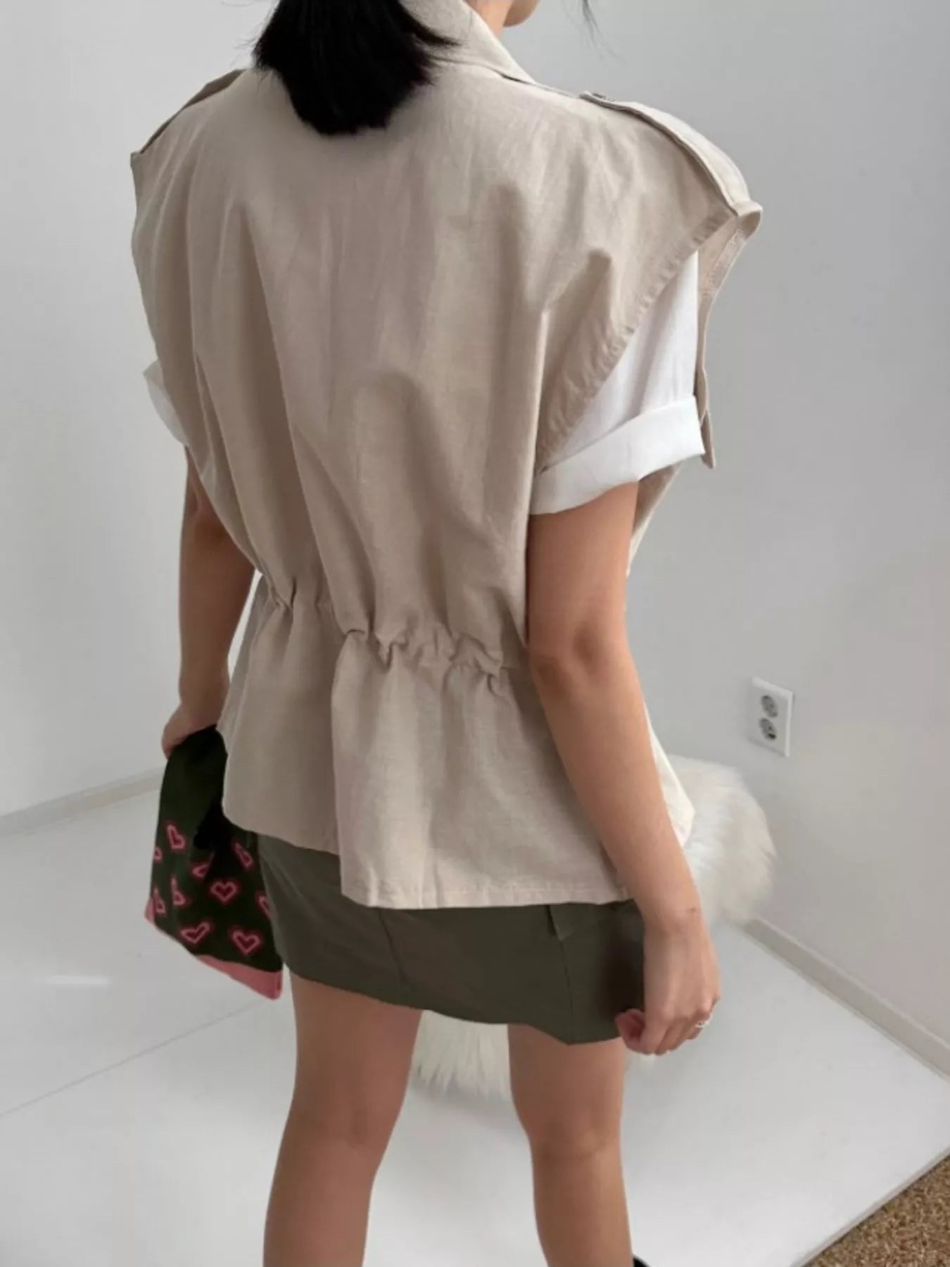 Drawstring Zip Up Vest Coat Easy Apparels