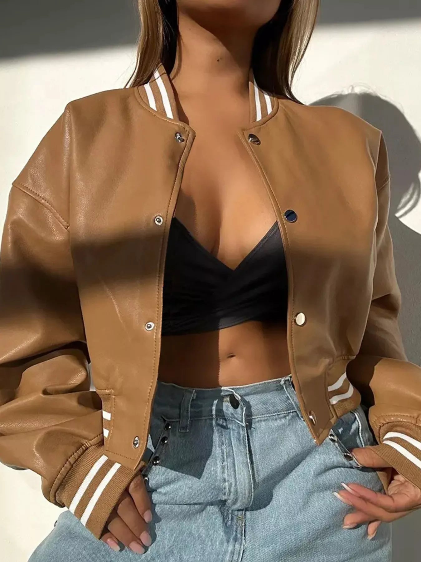 Snap Down Long Sleeve Jacket Caramel Easy Apparels