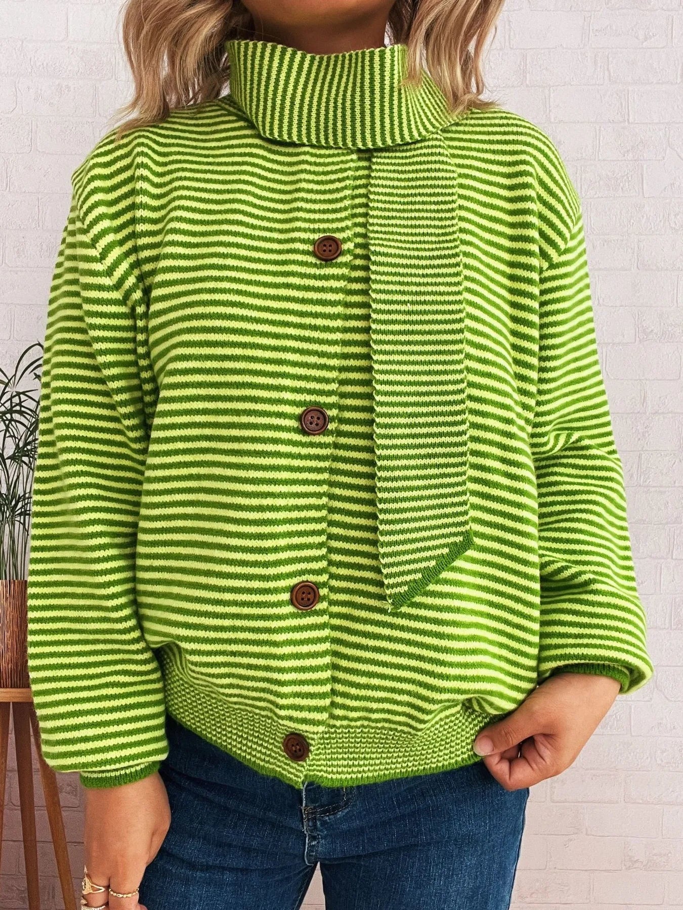 Striped Button Up Long Sleeve Cardigan Easy Apparels