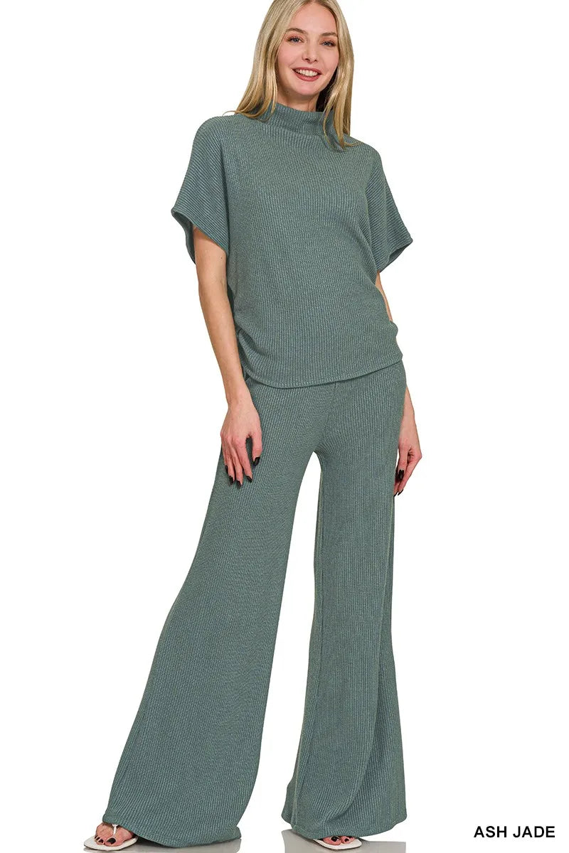 Zenana Mock Neck Top and Pants Sweater Set ASH JADE Easy Apparels
