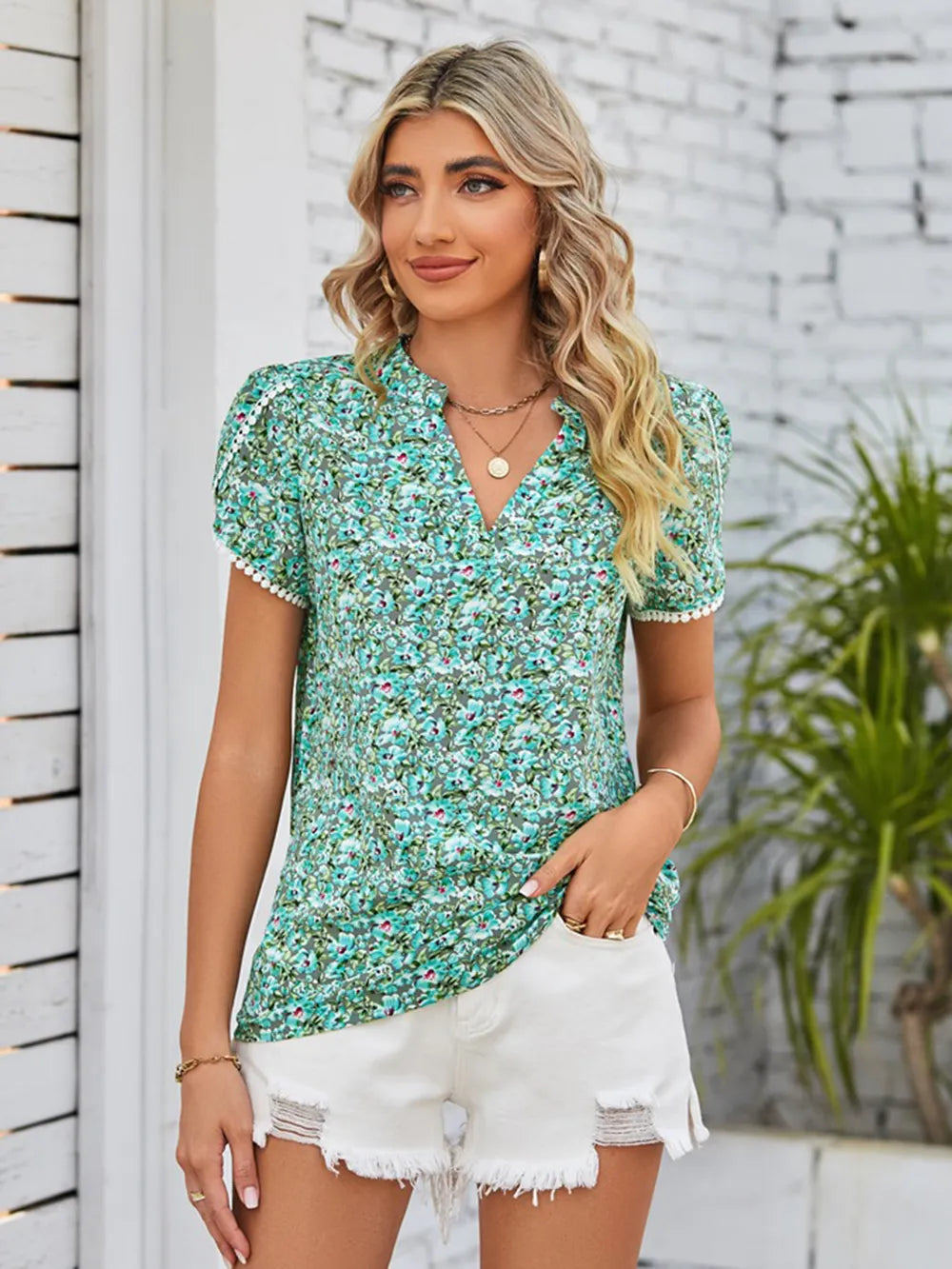 Trendsi Mandy Floral Notched Neck Blouse