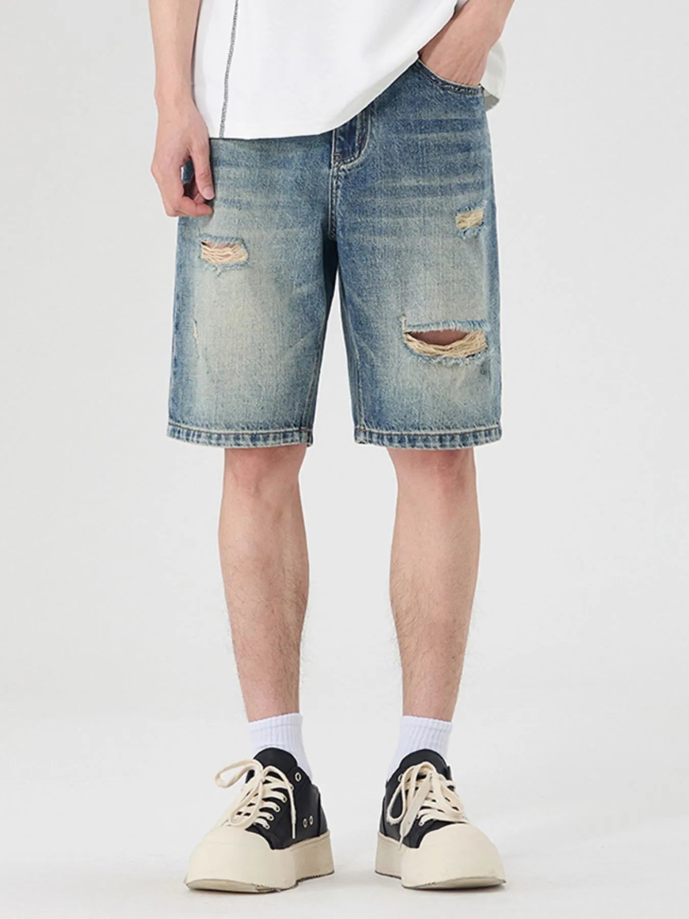 Men's Distressed Wide Leg Denim Shorts Easy Apparels