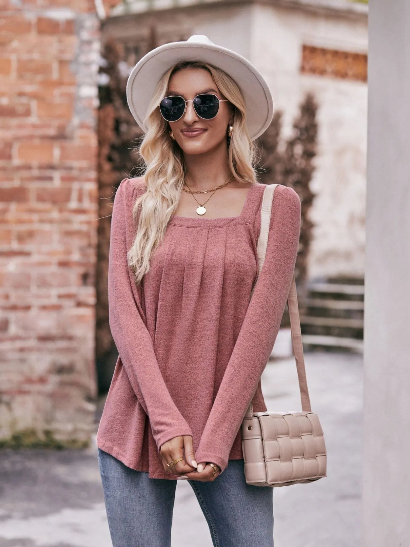 Trendsi Square Neck Long Sleeve T-Shirt
