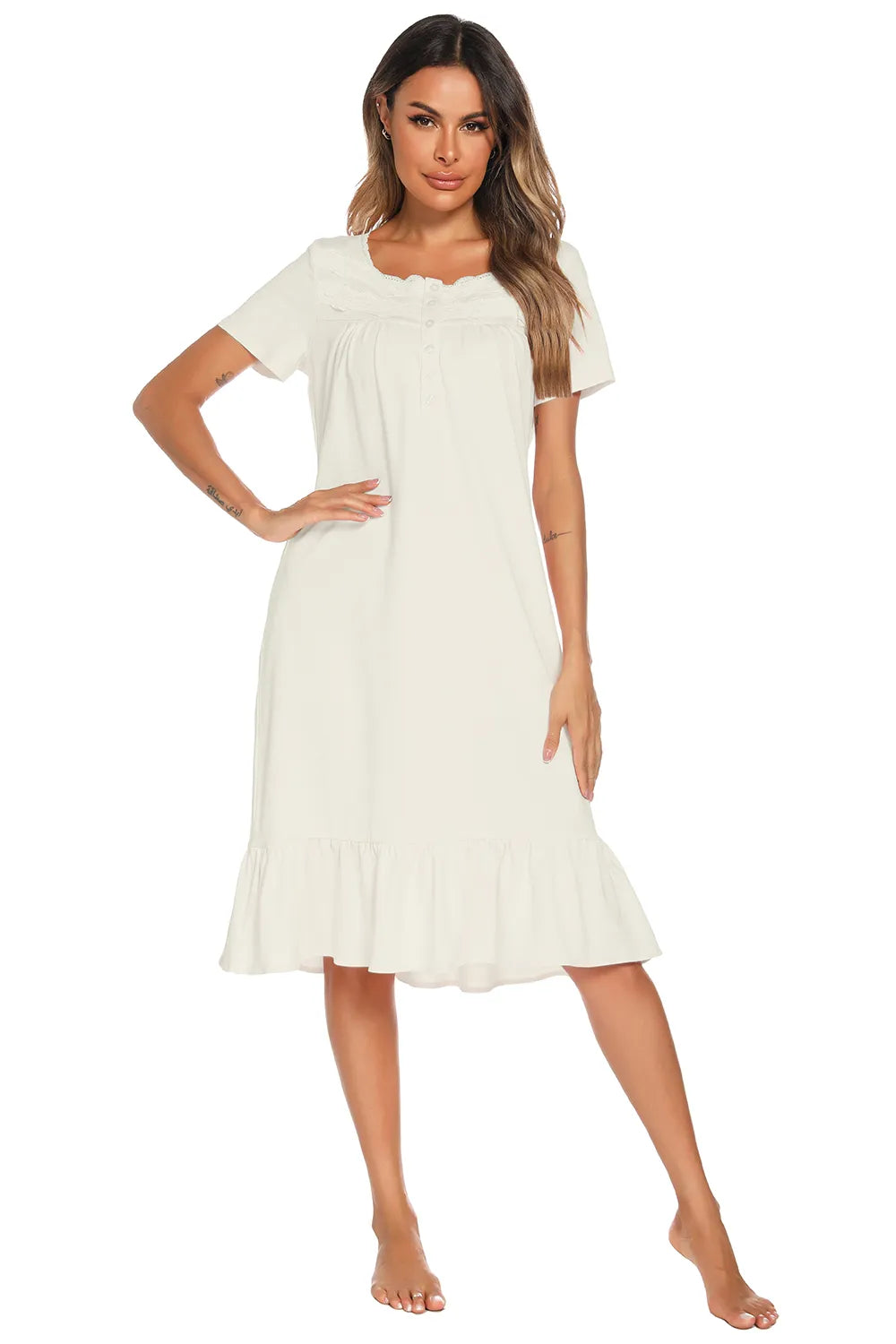 Lace Detail Square Neck Lounge Dress Easy Apparels