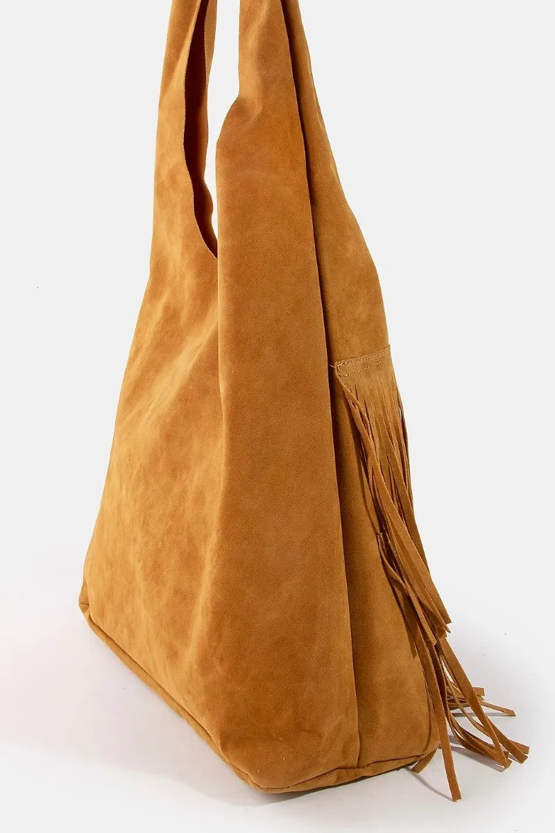 Fame Layered Fringe Detail Suede Hobo Bag Easy Apparels