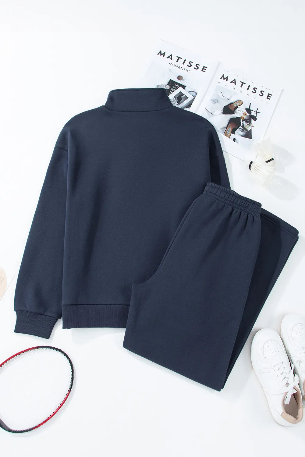 Half Snap Long Sleeve Top and Pants Active Set Easy Apparels