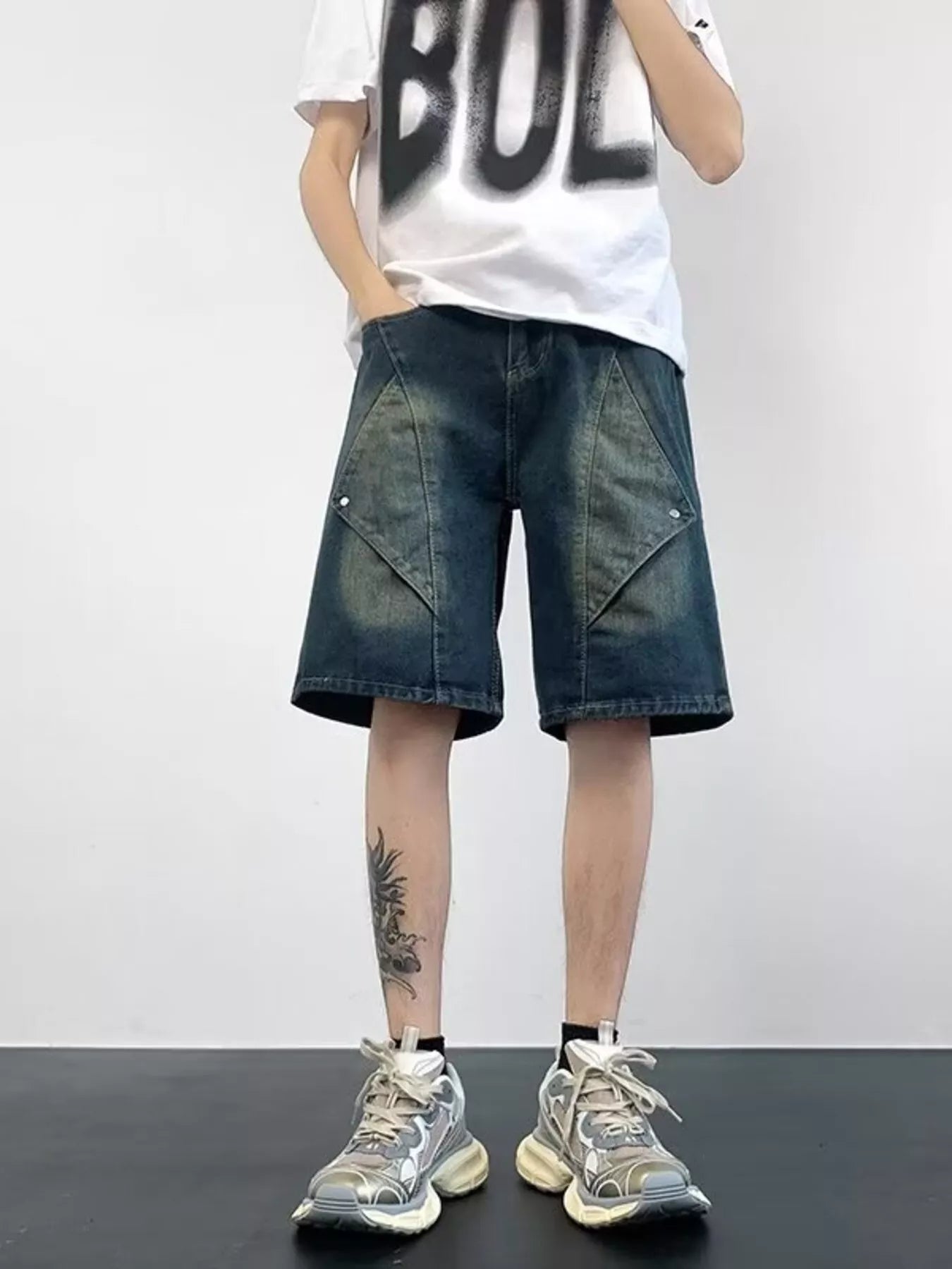 Men's Plus Size Wash Denim Shorts with Pockets Blue Easy Apparels