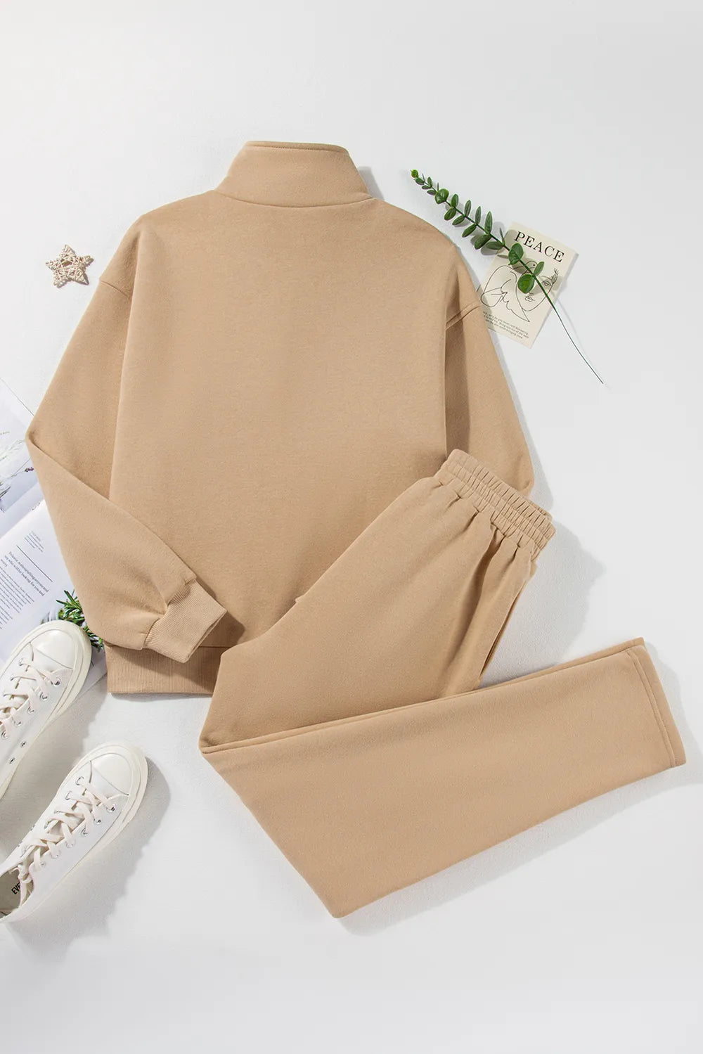Half Snap Turtleneck Top and Pants Active Set Easy Apparels