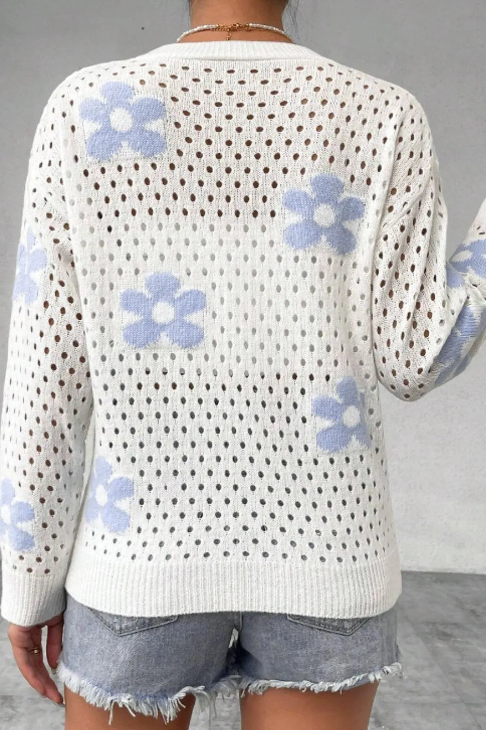 Flower Hollowed Out Button Down Long Sleeve Cardigan Easy Apparels