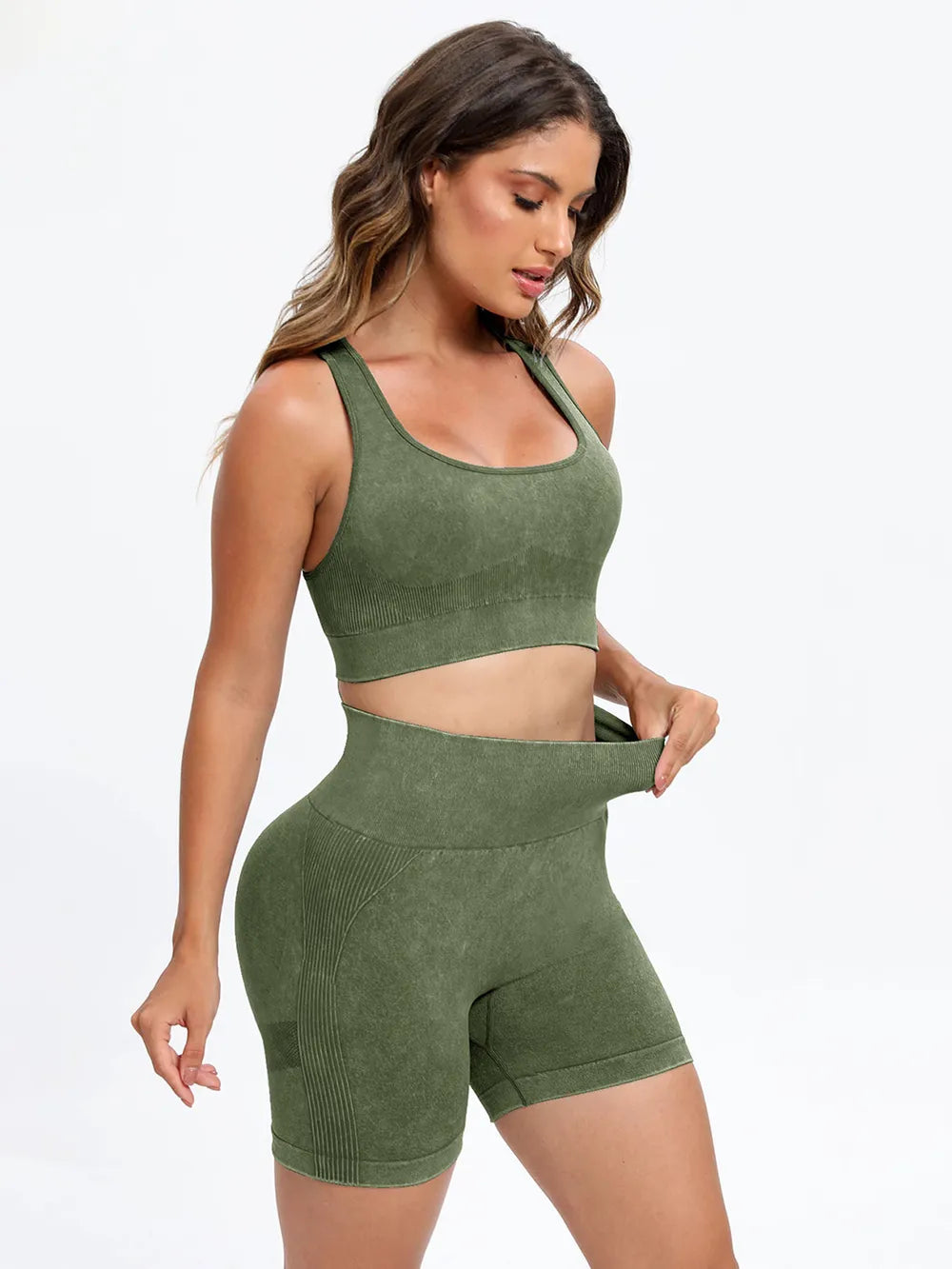 Scoop Neck Wide Strap Top and Shorts Active Set Matcha Green Easy Apparels