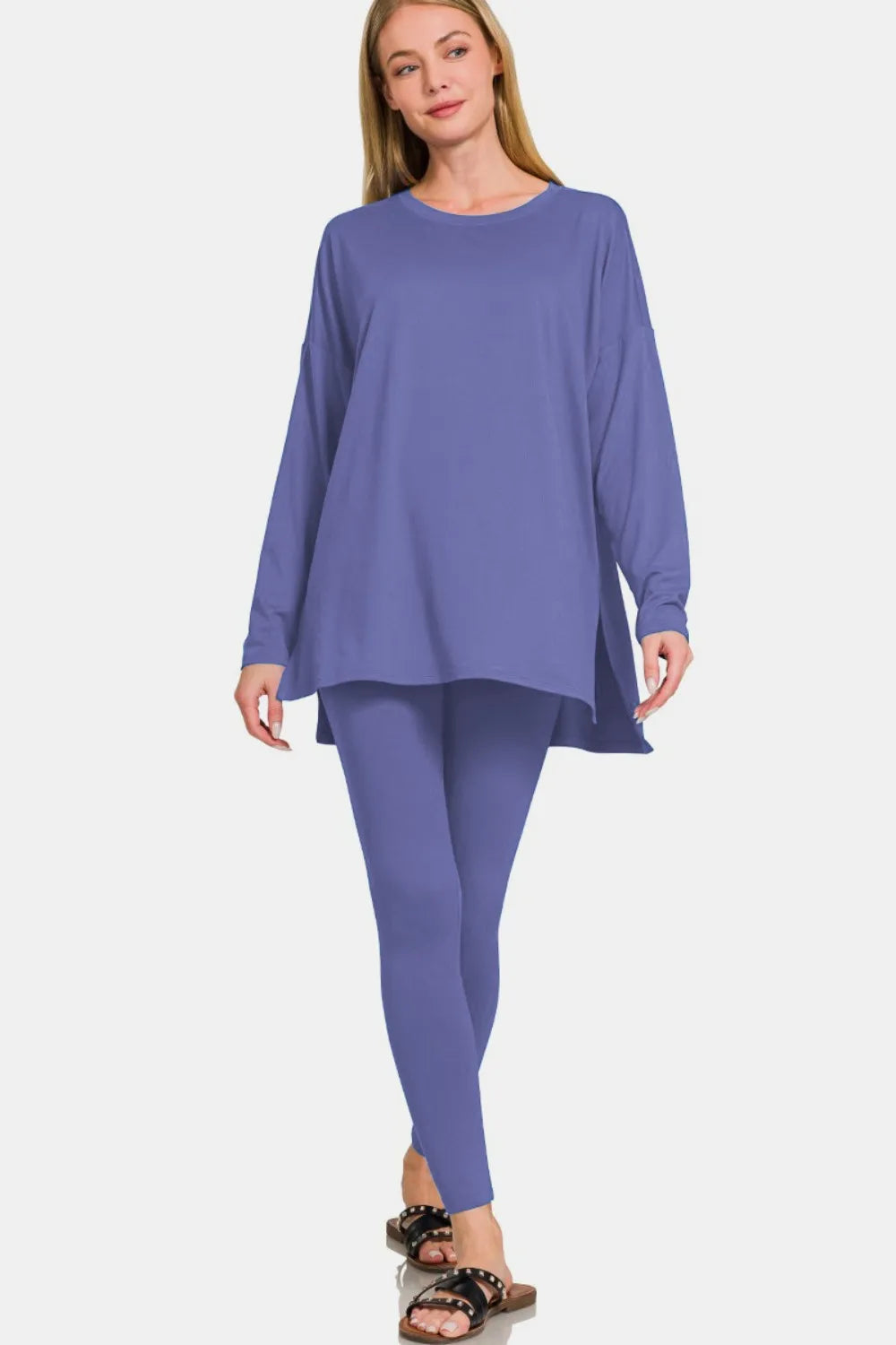 Zenana Full Size Brushed Microfiber Top and Leggings Lounge Set Easy Apparels