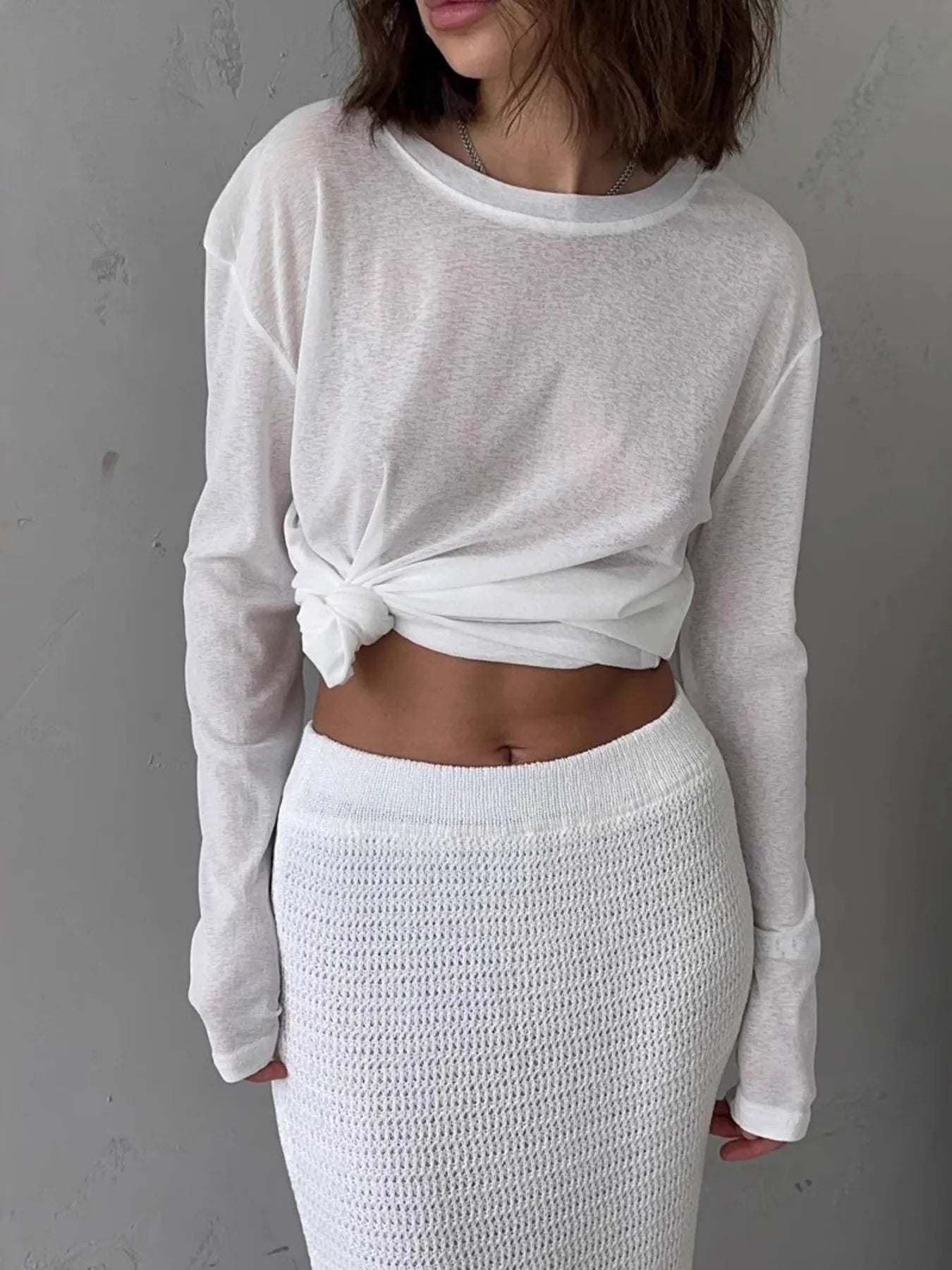 Trendsi Knotted Long Sleeve T-Shirt White