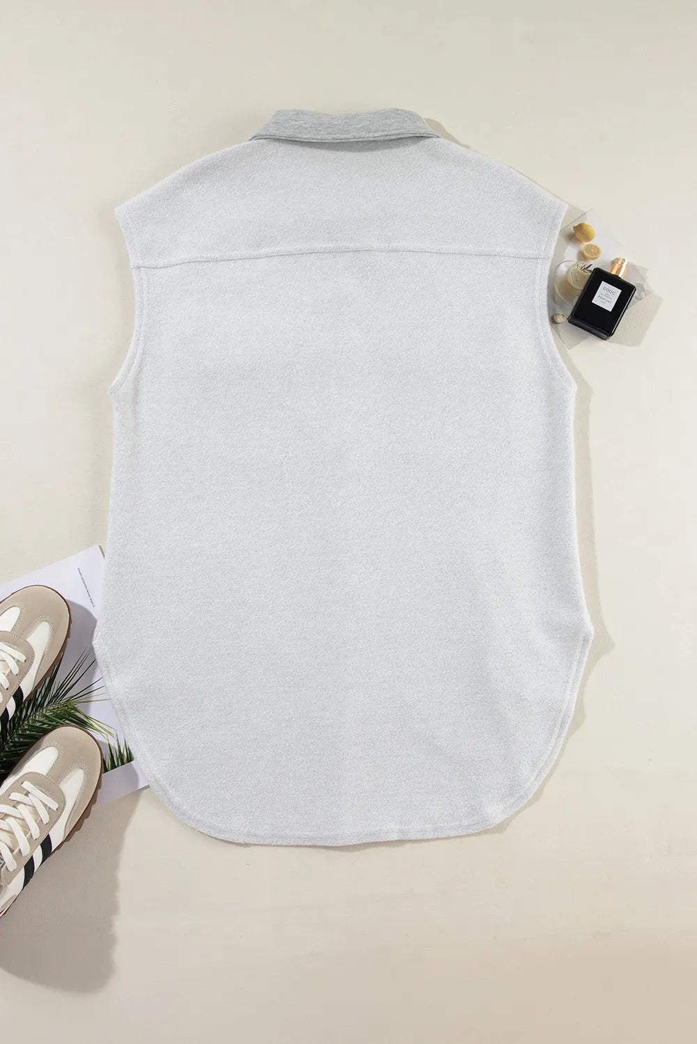 Pocketed Curved Hem Button Up Vest Easy Apparels