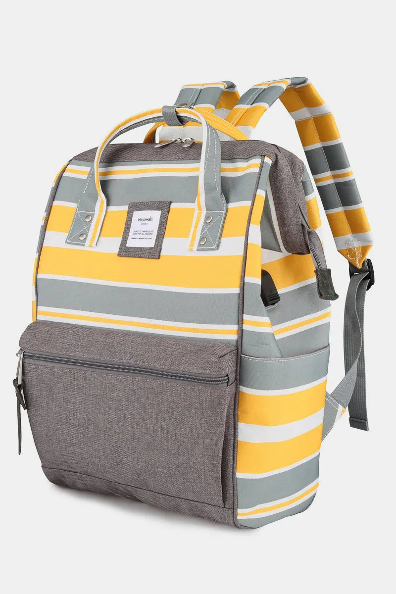 Himawari Striped Waterproof Nylon Backpack Bag with Side Pockets Yellow One Size Easy Apparels