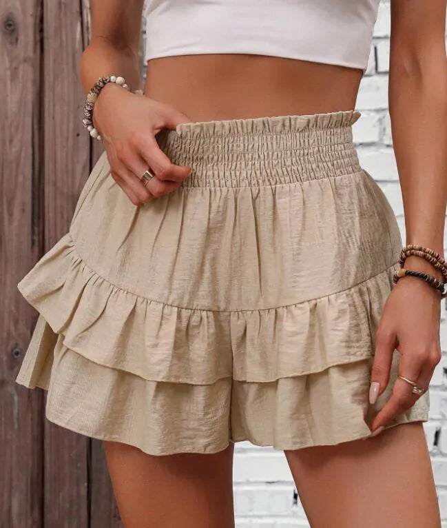 Ruffle Layered High Waist Casual Skort Khaki Easy Apparels