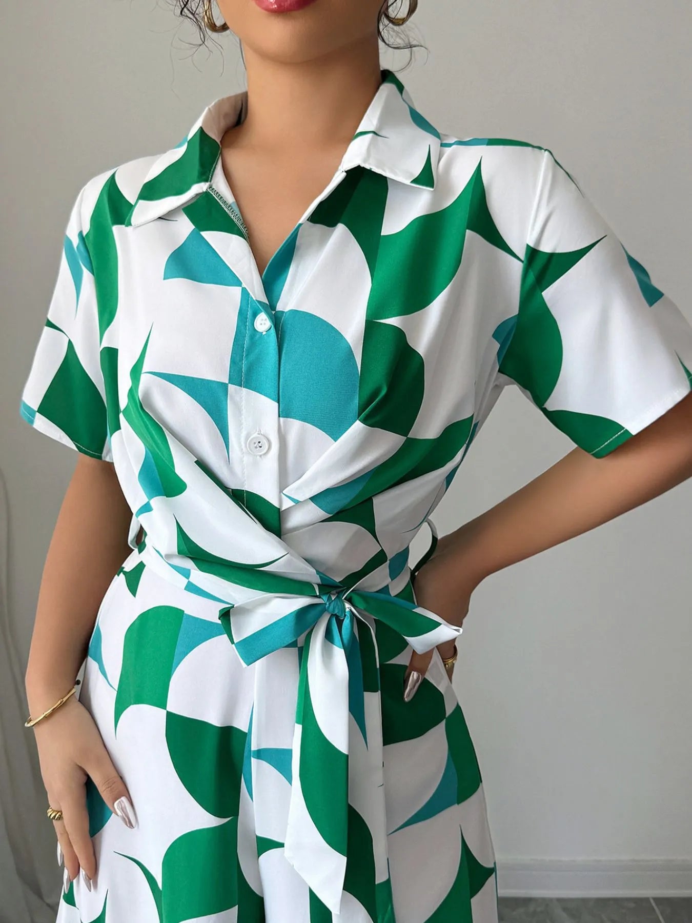 Printed Wide Leg Belted Jumpsuit Easy Apparels