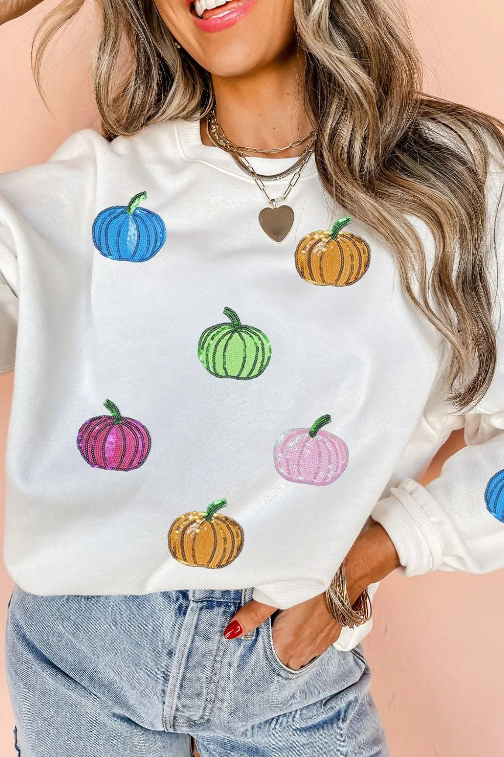 Trendsi Pumpkin Round Neck Long Sleeve Sweatshirt