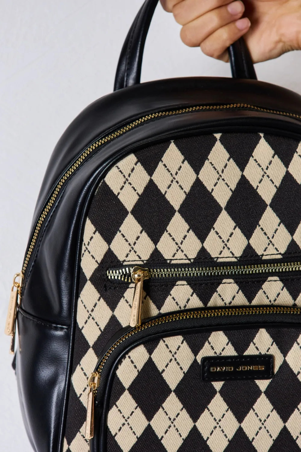 David Jones Argyle Pattern PU Leather Backpack Easy Apparels