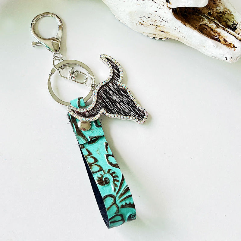 Rhinestone Bull Keychain Style F One Size Easy Apparels