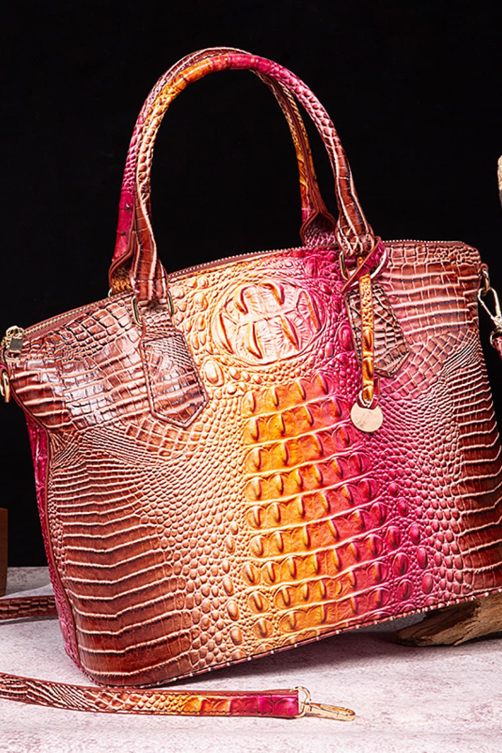 Gradient PU Leather Handbag Brown Pink One Size Easy Apparels