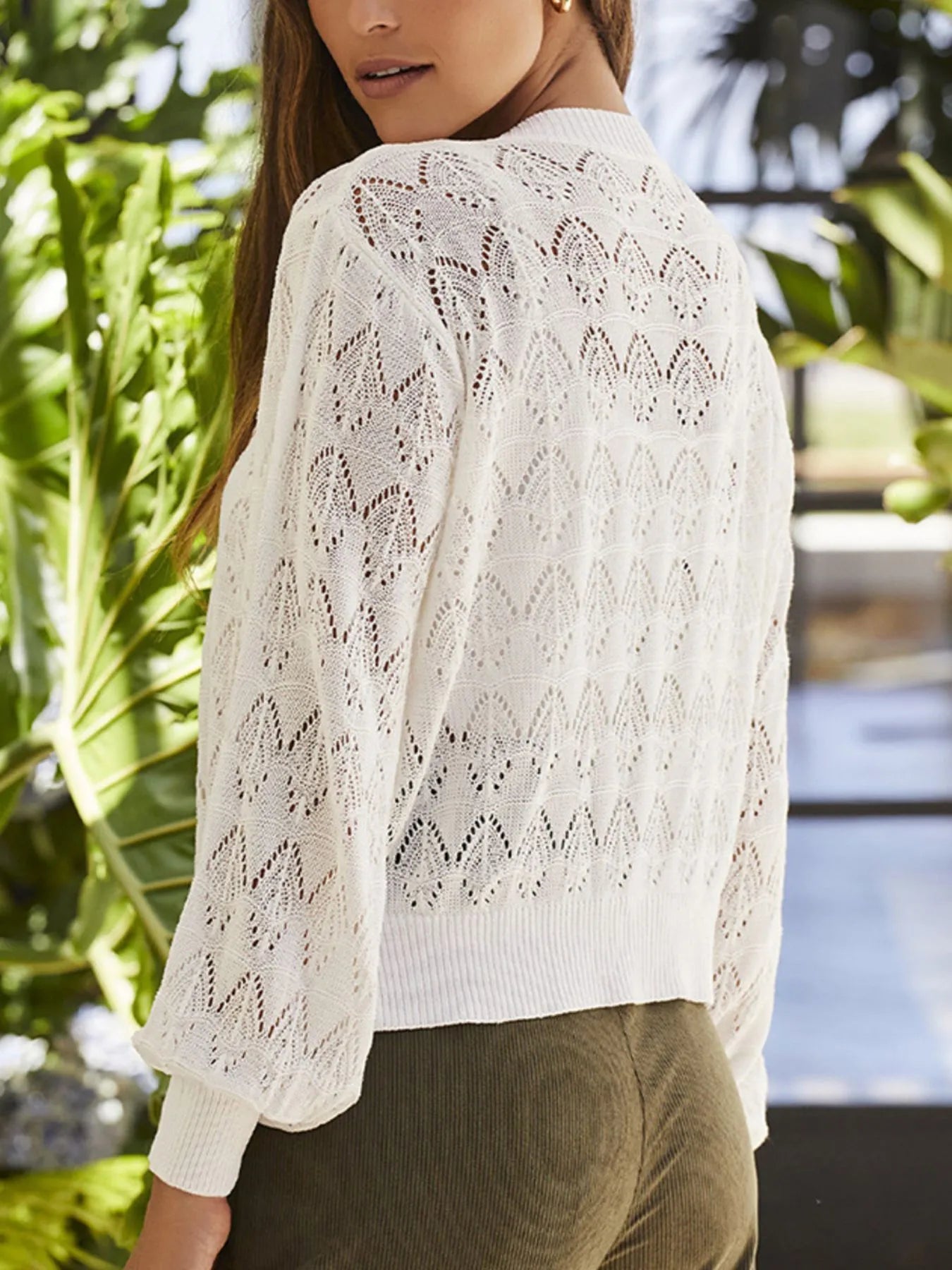 Openwork Button Up Cardigan Easy Apparels